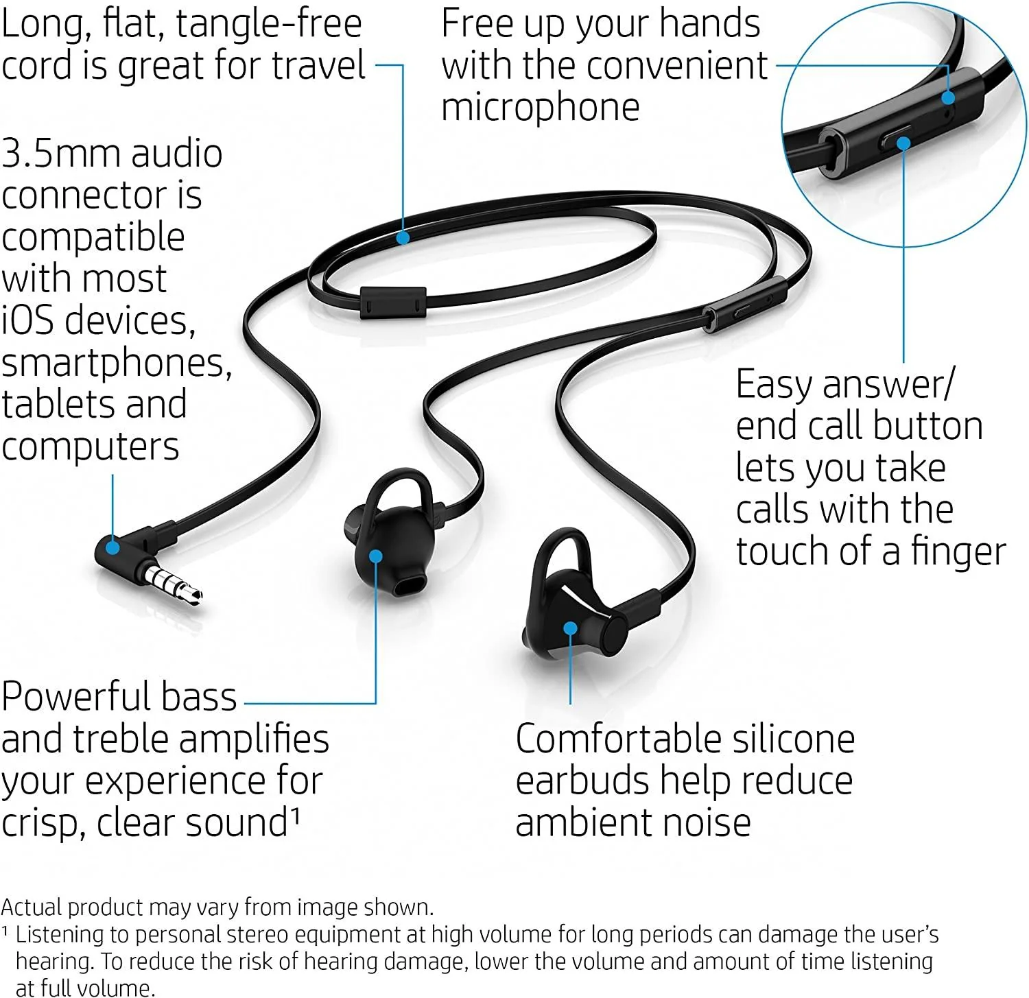 HP In-Ear Headset 150, Black, X7B04AA - Image 4