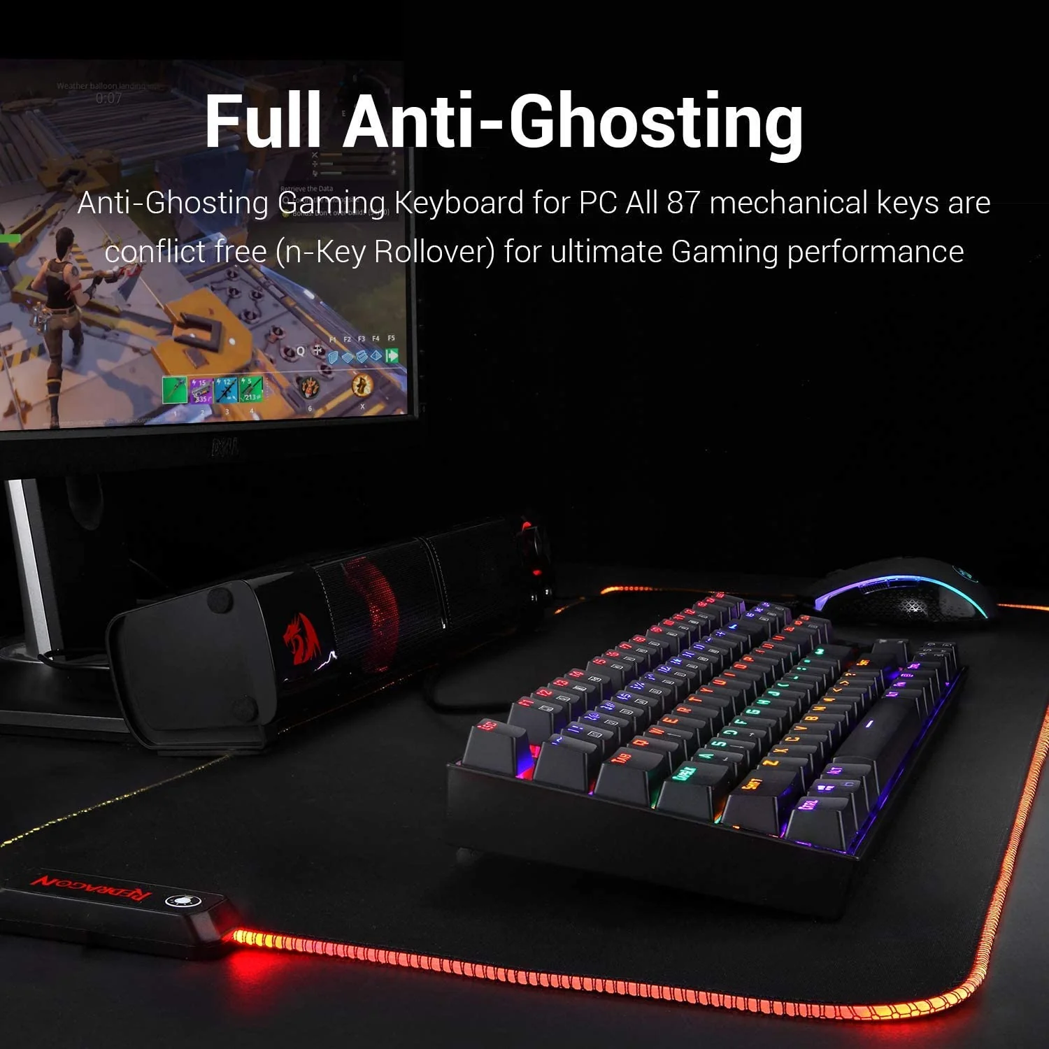 Redragon K552 Kumara Mechanical Gaming Keyboard - Rainbow Backlight - 87 Key TKL Size - Arabic/English Keys - Black - Image 3