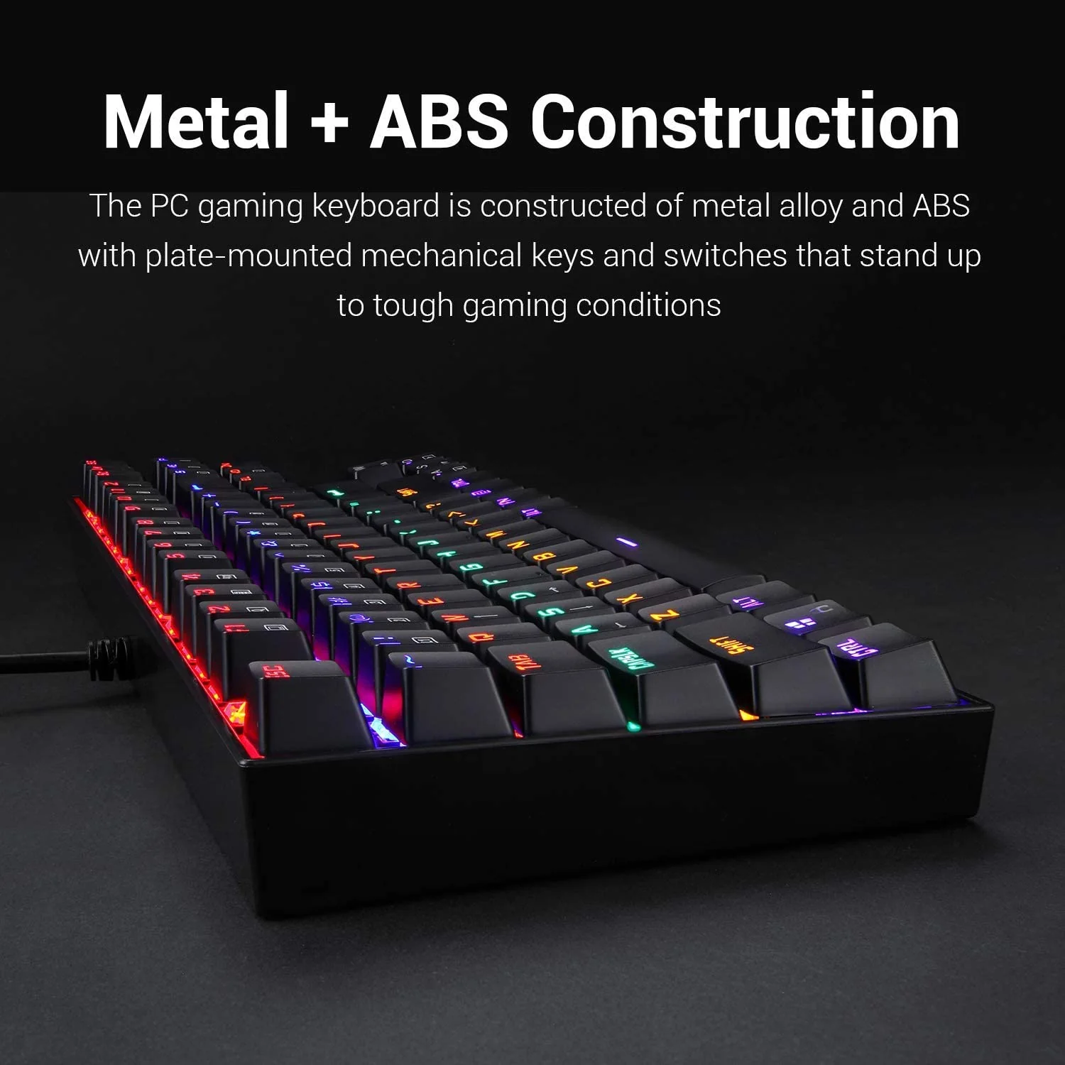 Redragon K552 Kumara Mechanical Gaming Keyboard - Rainbow Backlight - 87 Key TKL Size - Arabic/English Keys - Black - Image 4